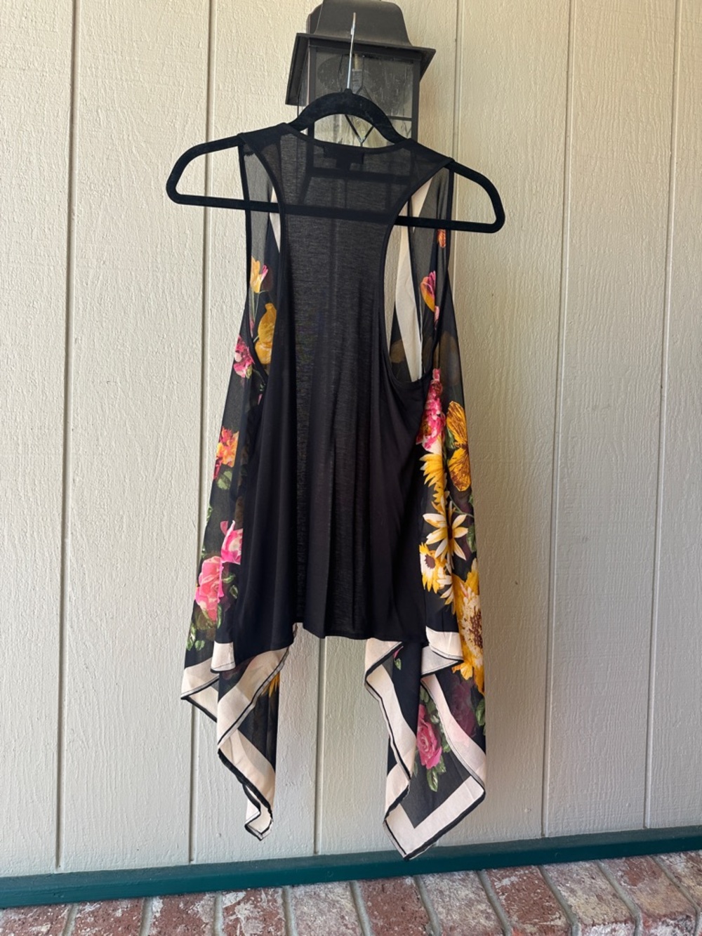 Floral Sheer Draped Vest - Black with Yellow & Pink Flowers - Picture 5 of 5